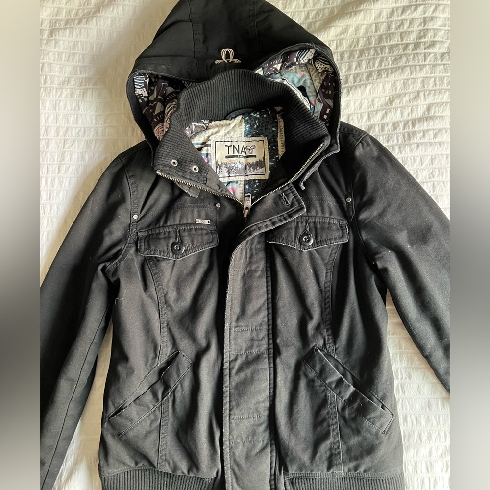Aritzia TNA Distressed Maverick Cotton Bomber Jacket- Size Small - Black